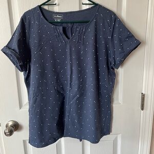 LL Bean Blue Polka Dot Shirt Size XL